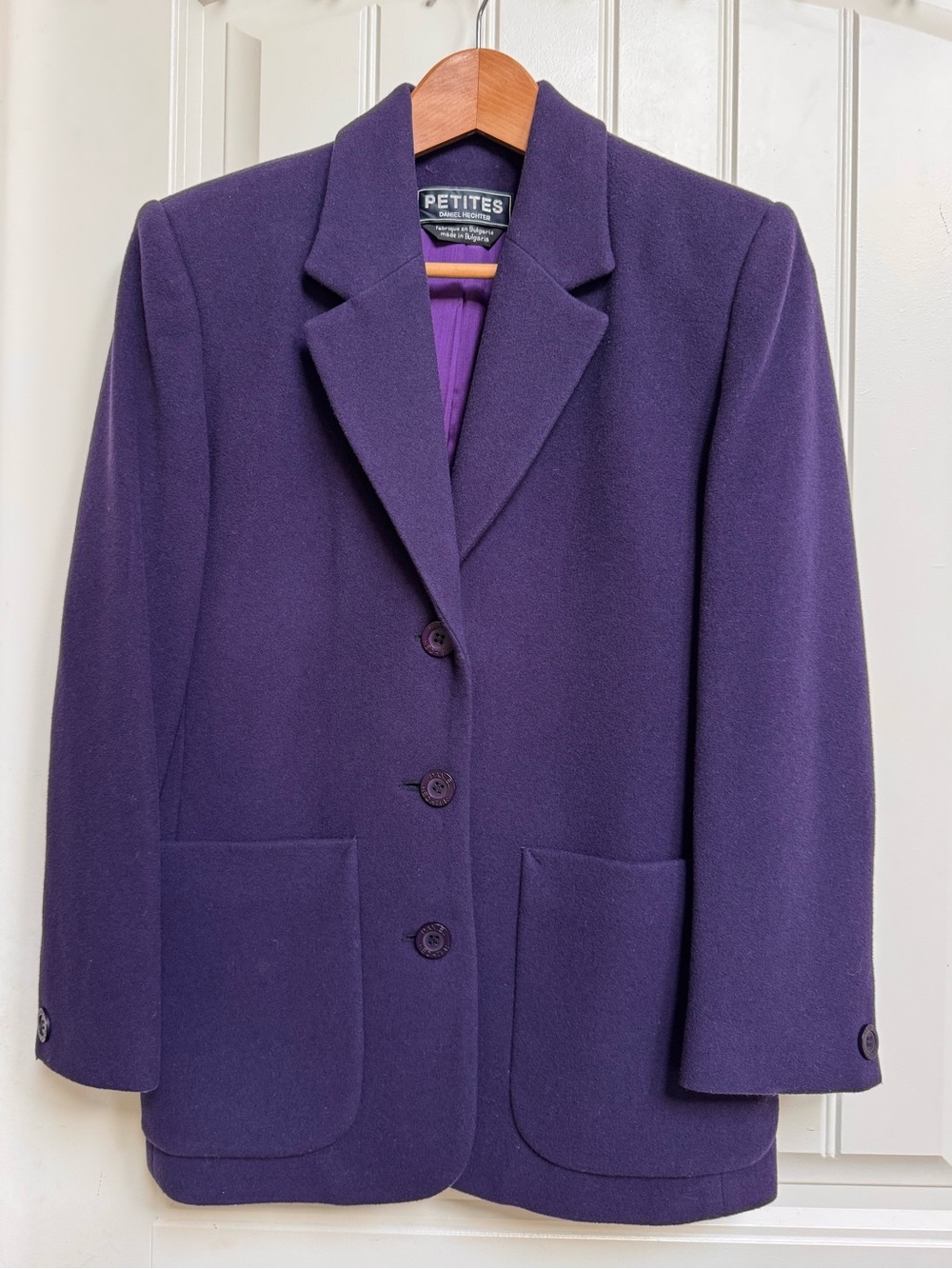 VTG Daniel Hechter Purple Wool Cashmere Blend Single Breasted Jacket. 4P